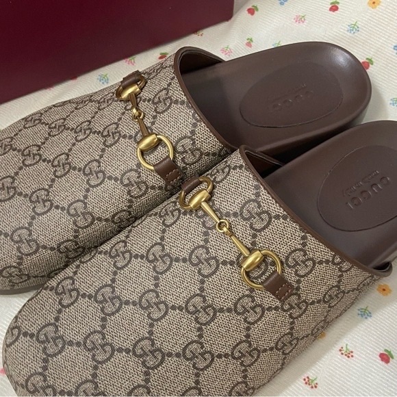 Gucci Brown Monogram Mules - Picture 4 of 6